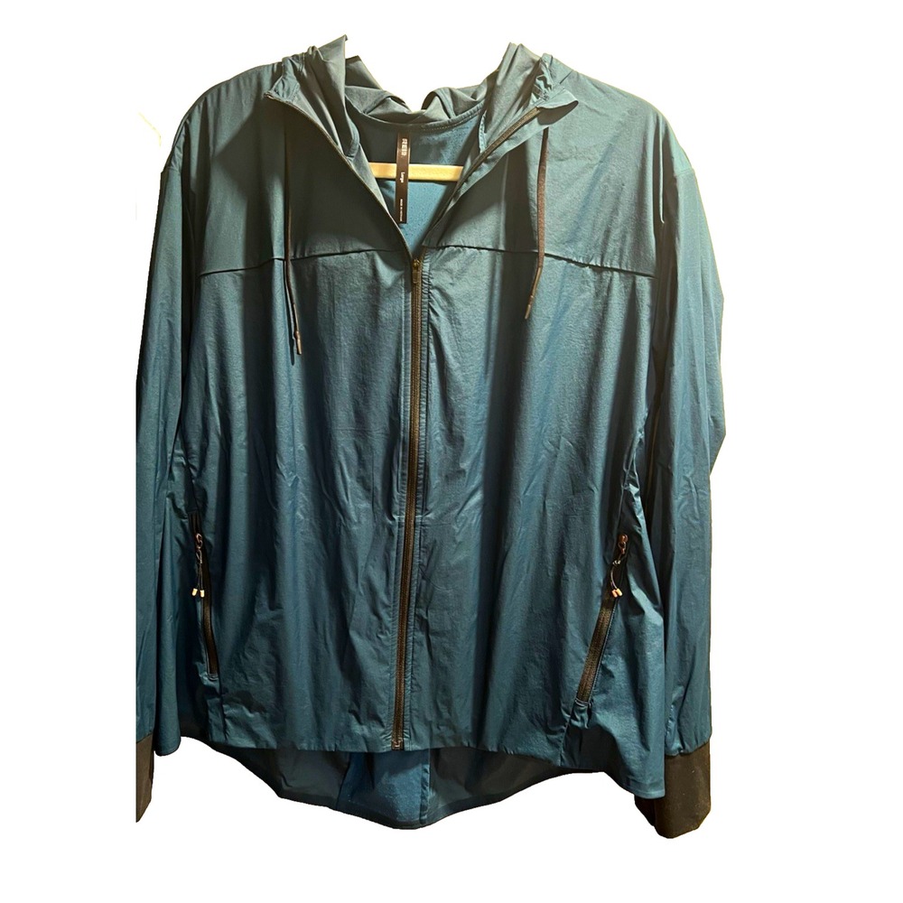 REI Co-op Womens Large Dark Teal Hooded Windbreaker Lightweight Vented Jacket